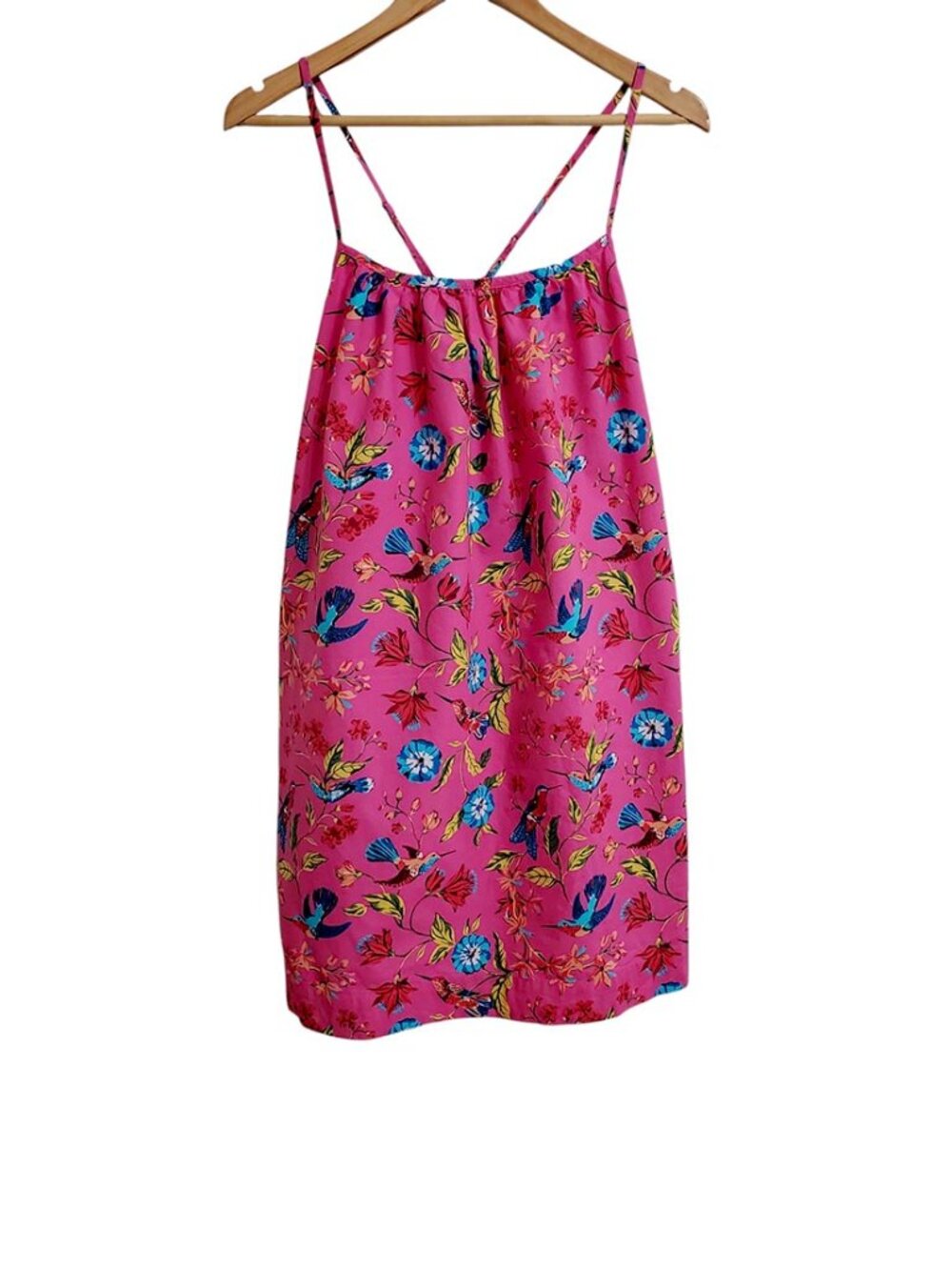 Printfresh Cami Nightgown L Hummingbird Haven Organic Cotton Floral Bird Pockets - Picture 2 of 12